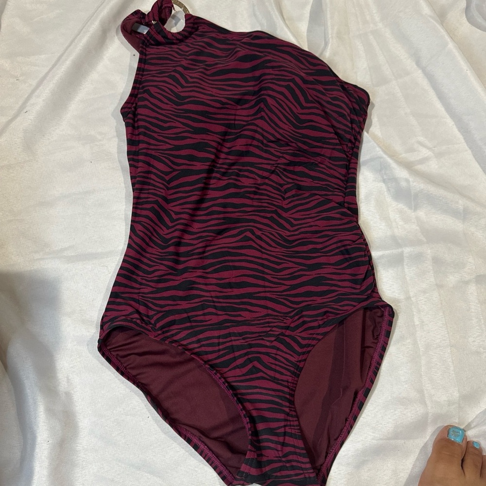 Michael Kors Burgundy and Black Zebra Print Swimsuit